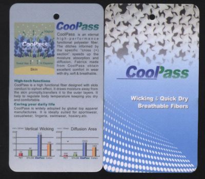 COOLPASS--江蘇恒力化纖有限公司，功能主要是吸濕排汗